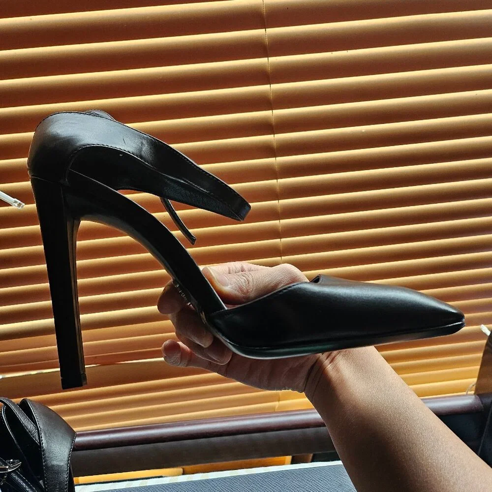 Prada Black Leather Platform Slingback Pumps with Gold Logo - Picture 2 of 6